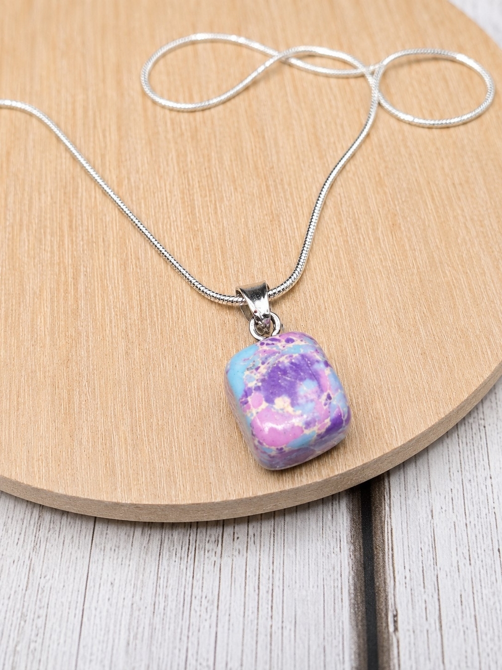 Silver Necklace with Purple & Blue Stone Pendant
